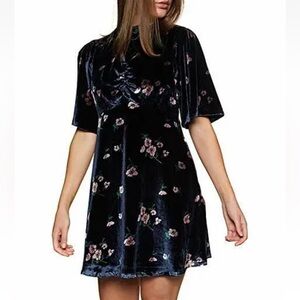 Free People  My Baby Floral Navy Velvet Minidress